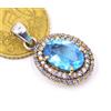 6 GM Sintetico Topazio Blu & C.Z.Ciondolo 925 Argento Sterling Bicolore Ciondolo