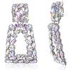 EVER FAITH Orecchini a clip rettangolari per Donne, Brillanti Cristalli di Strass Dichiarazione Geometrica Iridescenti Non Perforati Trasparente AB Sfondo Argento