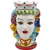 sicilia bedda - Teste di Moro SICILIANE in Ceramica di CALTAGIRONE - Realizzate a Mano - Altezza Centimetri 18 (Donna, Corona Rossa)