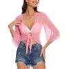florynova Scrolla le spalle per le donne con chiusura a nodo davanti Cardigan ritagliati estivi a mezza manica Bolero da donna Top, Viola chiaro., M