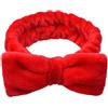 Opemg Fascia per capelli rossa per il trucco, graziosa fascia per capelli per lavare il viso, spa, cura della pelle, con fiocco, in pile di corallo, accessori per capelli da indossare tutti i giorni