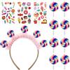 Dongcill 12pcs Lollipop costume kit Lollipop capelli fascia Lollipop arcobaleno e Lollipop tatuaggio temporaneo Lollipop adesivi con ciondolo Lollipop Costume Deco per partito Cosplay Cosplay Carnevale