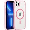 Coiwxmoi Custodia per iPhone 13 Pro Max Cover Compatibile con MagSafe, Custodia TPU Morbida Trasparente con Anello Magnetico, Anti-Impressioni Digitali Backcover, Anti-Scivolo Anti-Urto Case, Rosa