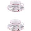 Villa d'Este Home Tivoli 1996 Set 2 tazze con piattino 380 ml in porcellana, decoro natalizio, Rametto