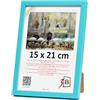 3-B LUND - Cornice portafoto in legno, per ritratti, con vetro acrilico, 15 x 21 cm (A5), colore blu turchese