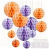 Hexizexi 12 Pezzi Sfera di Carta a Nido d'ape 15 cm 20 cm 25 cm Sfera a Nido d'ape Arancione Honeycomb Balls Viola Palle a Nido d'ape Appese per Compleanno, Matrimonio, Laurea, Festa