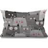 BGBDEIA Federa per cuscino per gatto, 30x50 cm, con motivo animale, con testa di gattino, con scritta Doodle Smile, rettangolare, per decorare la casa, in cotone e lino, per letto, bianco, nero