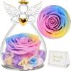 Sunia Rosa Eterna Regalo Donna, Rosa Stabilizzata con Figurine Angelo Angelo Custode per Mamma, Compleanno, Regali per Lei, Natale, San Valentino, Festa della Mamma