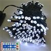 RunQiao Filo di luci a energia solare da giardino, impermeabile, 50 m, 500 LED, per alberi, patio, recinzione, festa di nozze, 8 modalità, bianco, con telecomando, hub USB