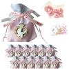 Doni Bomboniere Set Nascita Bimba 12 Sacchettini Portaconfetti Rosa Fiocco Incluso Legnetto Carrozzina Bustine Confetti Bigliettini Personalizzabili Kit Fai da Te Primo Compleanno Battesimo Gadget