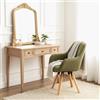 MEUBLE COSY Sedia da Trucco Girevole 360° Poltrona da Toeletta con Braccioli, Seduta Confortevole e Schienale, Gambe in Legno Massello, Verde