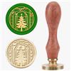 MAYJOYDIY Timbro per ceralacca con albero di Natale, 25 mm, per finestra, scatola regalo, testa in ottone, manico in legno, rimovibile, ideale per matrimoni, feste, inviti, biglietti, buste, lettere