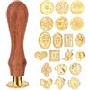 Gosknor Kit Timbro Sigillo in Ceralacca, 20 Pz Sigilli in Ceralacca Vintage Lega di Zinco con Manico Legno Timbri a Forma di Fiore Zampa Farfalla Fragola per Lettere Buste Confezioni Regalo