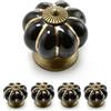 Ganzoo pomelli per mobili in porcellana nera, forma corona con decorazione bronzo anticato, finitura lucida, set 4 pezzi, diametro 38 mm e profondita 38 mm, per sportelli armadio e frontali cassetti