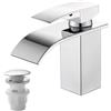 Vuadzren Rubinetto per Bagno con Set di Scarico, Miscelatore a Cascata per Lavabo, Monocomando per Bagno con Tubo di Collegamento G3/8 per WC degli Ospiti (Altezza di Scolo 80mm, cromato)