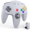 miadore Controller wireless N64 compatibile con console N64 - (grigio) | Gamepad retrò con ricevitore N64 a 2,4 GHz, plug & play,batteria da 500 mAh,vibrazione integrata,joystick di precisione 3D