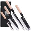WILDMOK Coltello Set di 4 Coltelli Chef GYUTO Sushi-Yanagiba-Deba-Nakiri-Utility Coltello da Cucina, Set di Coltelli da Filetto di Pesce con Lama D'acciaio Tedesca e Manico in Legno Tradizionale