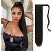 FESHFEN Posticci per capelli Extension Coda Di Cavallo Capelli Nero naturale Lunga Estensione Capelli Sintetici Coda Capelli Extensions per Donna 60cm, 125g