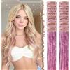 FESHFEN Tinsel Extension Capelli con clip, 12 Pezzi Glitter per Capelli Accessori da Festa e Look Fatina Kit Strass per Donne, Rosa 50 cm