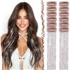 FESHFEN Tinsel Extension Capelli con clip, 12 Pezzi Glitter per Capelli Accessori da Festa e Look Fatina Kit Strass per Donne, Argento 50 cm