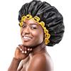 mikimini Cuffia Doccia Nera per Donne Uomo Riutilizzabili, giallo, 2 Pezzi | shower cap Per Donne e Uomini, Trecce di Capelli Lunghi e Spessi, Impermeabile a Doppio Strato, Con Bordo Giallo