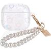 DiyGody Trasparente Custodia Compatibile con Airpods 4 Generazione con Portachiavi in Perla, Cover Protettiva con Disegno di Cuore Scintillante per Donne, Case in TPU Antigraffio Antiurto Antipolvere