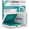 Udivita 2 Custodie Porta Apparecchi Acustici - UdiCase Contenitore Impermeabile Protezione da Polvere Urti Liquidi - Design Compatto Tascabile 7x7x3cm - Interno Soffice Apertura Rapida con Piedini Antiscivolo