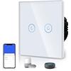 BSEED Interruttore intelligente connesso 2 Gang 1 Via Interruttore Touch (Linea Neutra Richiesta) WiFi Interruttore Vetro 86mm Bianco