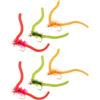 Briny River Esche da pesca a forma di vermi squirmy in tungsteno, 6 pezzi, rosso, arancione e verde, misura 12 ami