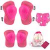 SSKHE Set di 8 ginocchiere rosa per bambini, protezioni per gomiti, con borsa portaoggetti con coulisse e asciugamano, attrezzatura comoda regolabile per pattini a rotelle, scooter, pattinaggio,