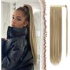 FESHFEN Posticci per capelli Extension Coda Di Cavallo Capelli Castano Chiaro & Biondo Lunga Estensione Capelli Sintetici Coda Capelli Extensions per Donna 60cm, 125g
