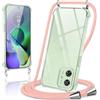 Coiwxmoi Cover per Motorola Moto G54 5G con Cordino 6,5,Trasparente Custodia con Laccio Tracolla Corda Catena Cinghia,Ultra Morbido Silicone TPU Antiurto Case, Oro Rosa