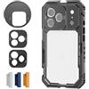 NEEWER Phone Cage Compatibile con iPhone 17 Pro, Accessorio Stabilizzatore Video Rig con Anello Filtro da 67mm, Backplate Lenti da 17mm, Adattatore T Mount, 4 Tappi di Controllo, PA143 (Nero)