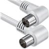 1aTTack.de Cavo antenna angolato 1,5 metri 2x spina coassiale schermata 90° > presa coassiale 90° bianco St-Ku (2x angolo) 80db 1,5m