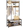Yaheetech Stand Appendiabiti Attaccappani con Panca Scarpiera da Ingresso in Legno e Metallo Mobile Autoportante Portabiti da Entrata Mobile da Terra Corridoio con Ripiani e 12 Ganci Marrone Rustico