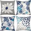 Baidast Set di 4 federe decorative in lino grigio e blu, 45 x 45 cm, per soggiorno, letto, interni ed esterni, letto