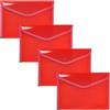 Grafoplás Grafoplas - 4 buste portafogli in plastica, formato quarto con chiusura a bottone, bordino in tessuto, 24,5 x 17,5 cm, colore rosso traslucido, per documenti piccoli A5 o meno, perfetto come
