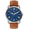 Fossil Orologio Copeland 42 mm da uomo, movimento al quarzo, cassa in acciaio inossidabile argento da 42 mm con cinturino in pelle, FS5661, Blu