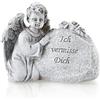 com-four® angelo decorativo per tomba, pietra commemorativa con rose e iscrizione, decorazione per tomba resistente alle intemperie, pietra da lutto (1 pezzo - supporto angelico)