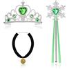 Vicloon 3PCS Nuovi Costumi da Principessa, Principessa Corona, Bastone da neve principessa, Collana di flanella nera con pendente, Principessa Partito Costume Cosplay Vestire (Verde)