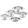 Fissler Original,Profi Collection Set di pentole in acciaio inox, 5 pezzi, pentole con coperchio in vetro 3 pentole, 1 padella e 1 padella da portata , induzione