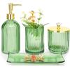 Haturi Set di accessori per il bagno, 4 pezzi in vetro verde, set completo di dispenser di sapone per lozione, portaspazzolino, barattolo da farmacia, vassoio da toeletta, decorazione per il bagno,