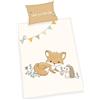 Herding Set Biancheria da Letto, Amici della Foresta, MADE IN GREEN by OEKO TEX, Federa 40 x 60 cm con Chiusura a Busta, Copripiumino 100 x 135 cm con Cerniera, 100% Cotone Renforcé, Bianco/Marrone