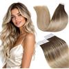 LaaVoo Extension Capelli Veri Biadesivo Biondo 20pz 60cm Extension Biadesive Capelli Veri Balayage Marrone Chiaro a Biondo Cenere e Bionda Platino Lunghi Lisci Remy 50g #8/18/60