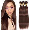 Tuheerst #4 Chocolate Brown Bundles Human Hair Double Weft Straight Capelli Umani Extensions Unprocessed Tissage Brazilian Virgin Human Hair 16 18 20 Inch Total 3 Bundles Total 150g