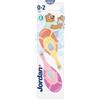 Jordan* ® | Step 1 Spazzolino da denti Bambini | Spazzolino per bambini di età 0-2 anni | Setole morbide, senza BPA | Colore Rosa & Viola | Confezione 2 unità