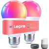 Lepro B1 AI Lampadina Smart E27, 806LM RGB&Luce Bianca Regolabile, Progettista Illuminazione AI Personalizzato, Funziona con Alexa/Google Assistant, Connessione Wi-Fi e Bluetooth, SYNC Musicale, 2pcs