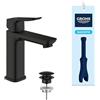 GROHE Dice Rubinetto miscelatore per lavabo con piletta push-open (M-Size 172 mm, cartuccia ceramica 28 mm, risparmio idrico, facile da installare), nero opaco, 1018332430