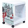 Inter Link - Tavolino - Comodino - Tavolino - Su rotelle - London Cube - Vetro e MDF - Moderno e pratico - Laccato bianco - 38 x 33,5 x 46 cm