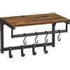 VASAGLE Appendiabiti da parete, armadio ingresso, guardaroba, con 8 ganci e mensola, per soggiorno, corridoio, camera da letto, 40 x 24 x 24 cm, marrone rustico e nero LCR103B01